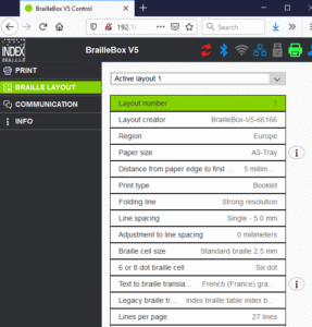 Braille Box V5 web sučelje